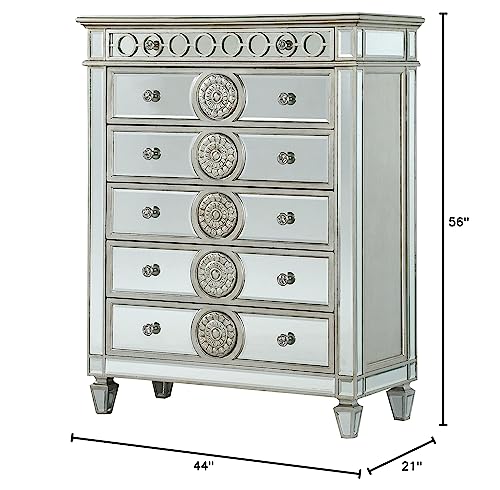 Knocbel Glam 6-Drawer Mirrored Storage Chest with Crystal Like Knobs and Tapered Legs, Living Room Bedroom Dresser Chest of Drawers, 44" L x 21" W x 56" H (Mirrored)