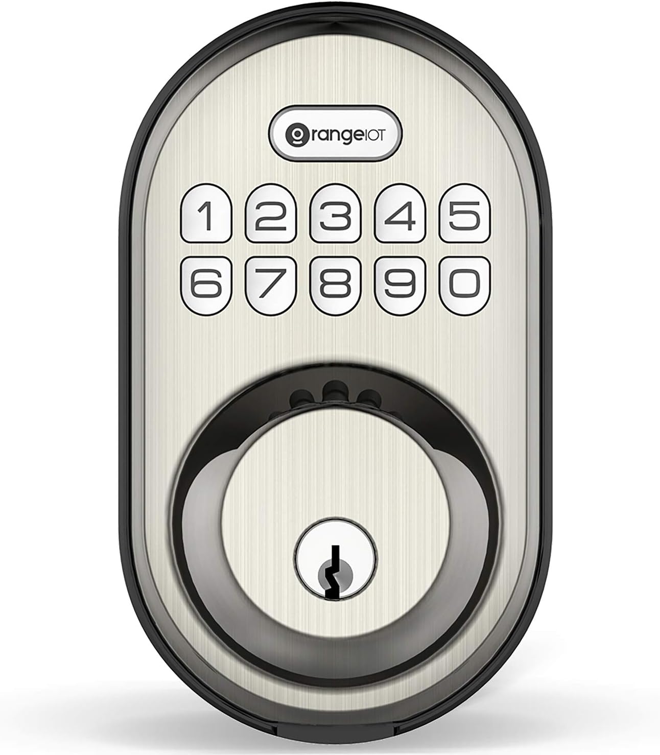 OrangeIOT Keyless Entry Deadbolt Lock, OrangeIOT Electronic Keypad Door Lock, Auto Lock, 1 Touch Locking, 20 Customizable User Codes, Back Lit, Easy Installation for Front Back Door, Satin Nickel Pack of 2