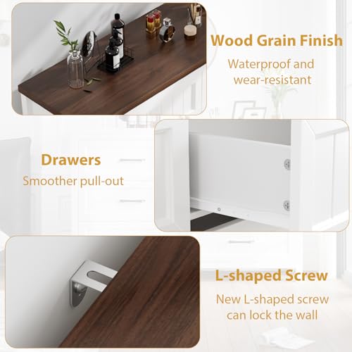 Elegant Farmhouse 8 Drawer Dresser for Bedroom - Large Wooden Double Dressers with Deep Drawers Dressers for Hallway, or Entryway - White & Brown