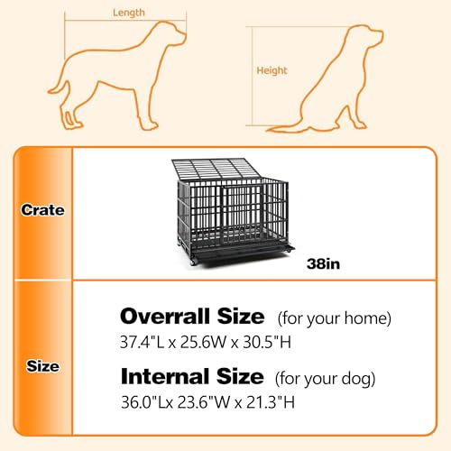 48 Inch Heavy Duty Indestructible Dog Crate Steel Escape Proof, Indoor Double Door High Anxiety Cage, Kennel with Wheels, Removable Tray, Extra Large XL XXL
