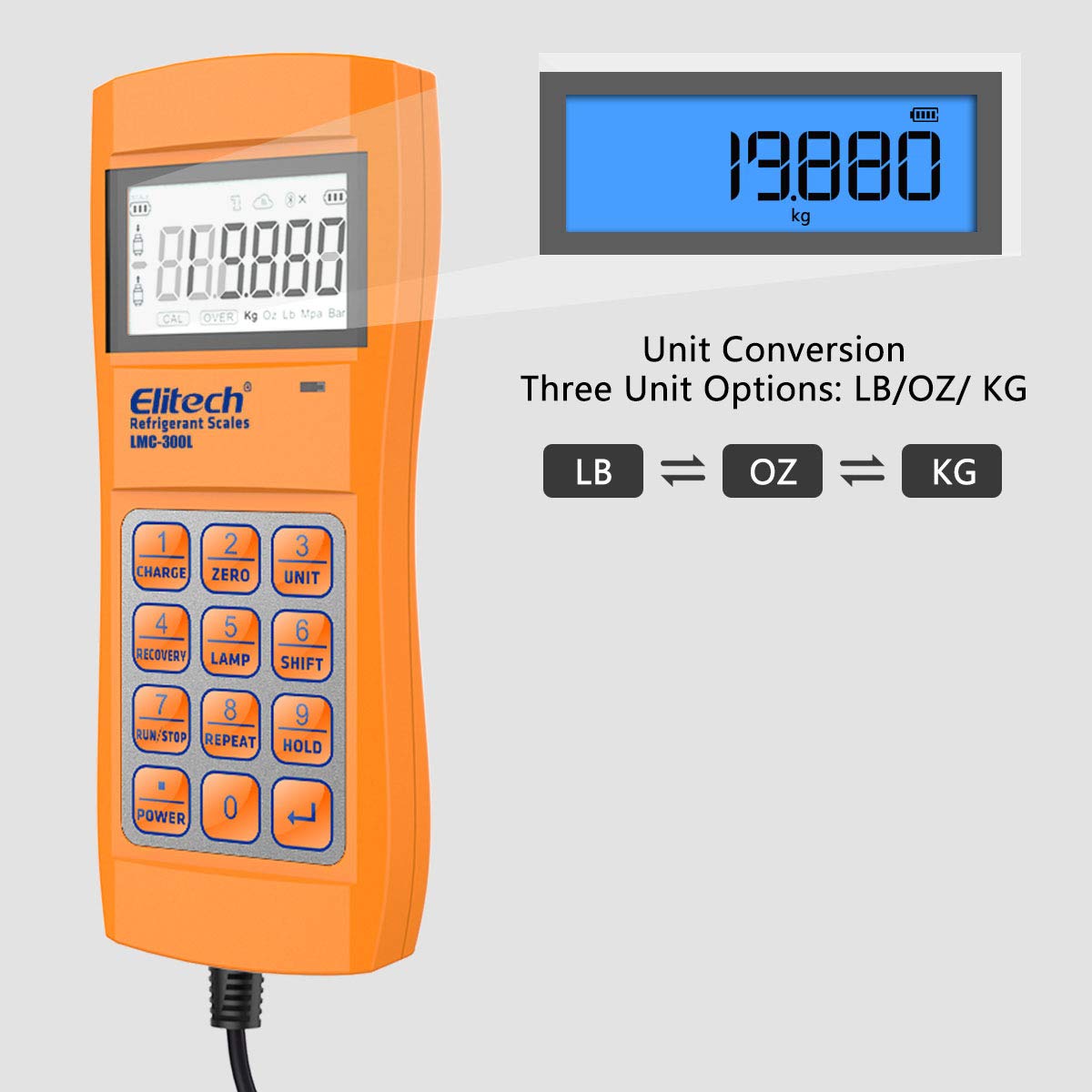 Elitech LMC-300L HVAC Scale Digital Refrigerant Charging Weight Scale 220lbs/100kgs