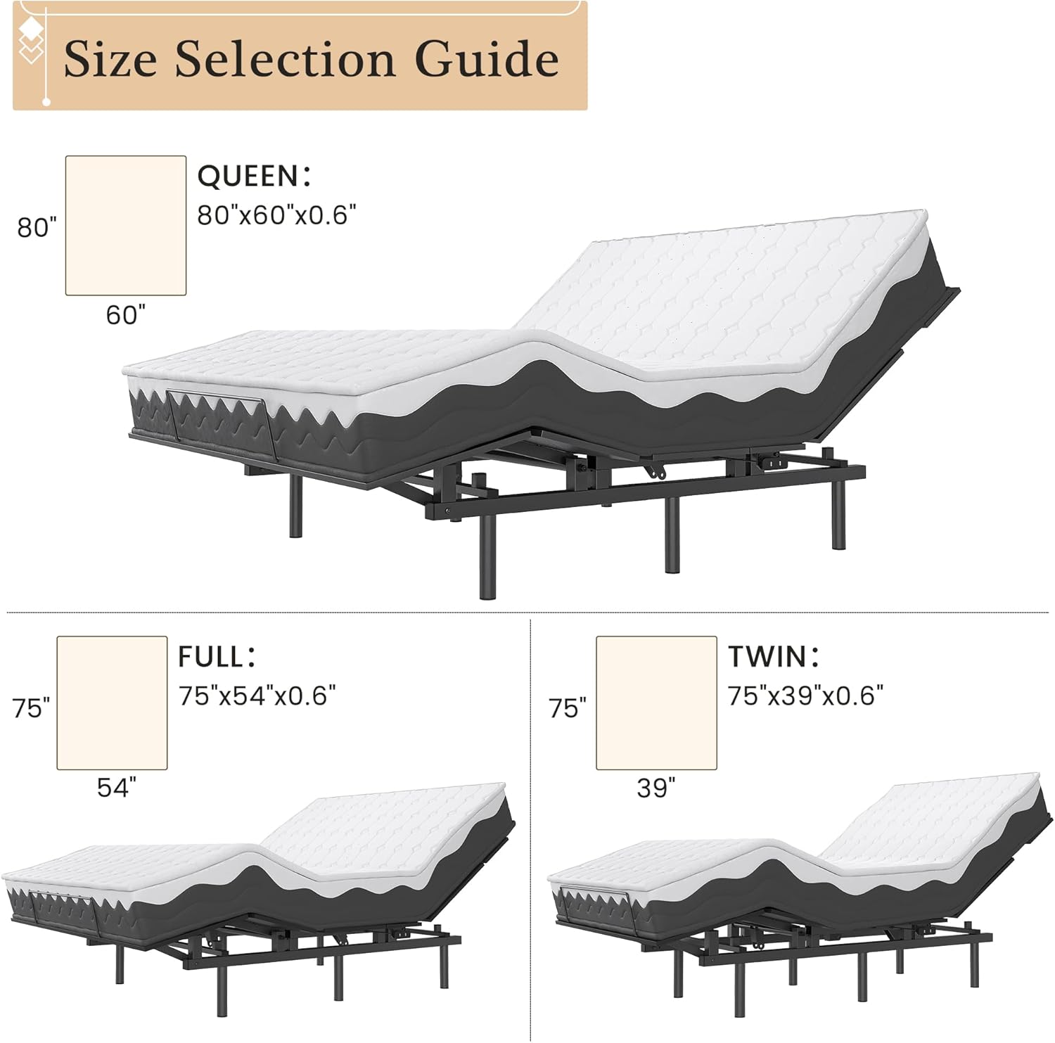 Adjustable Bed Frame -Wireless Remote -Memory Function -Adjustable Bed Base -Head and Foot Lift Incline -Zero Gravity -Quiet Motorfor Lying Down, Reading, Watching TV,Fatigue,Backache[QUEEN]