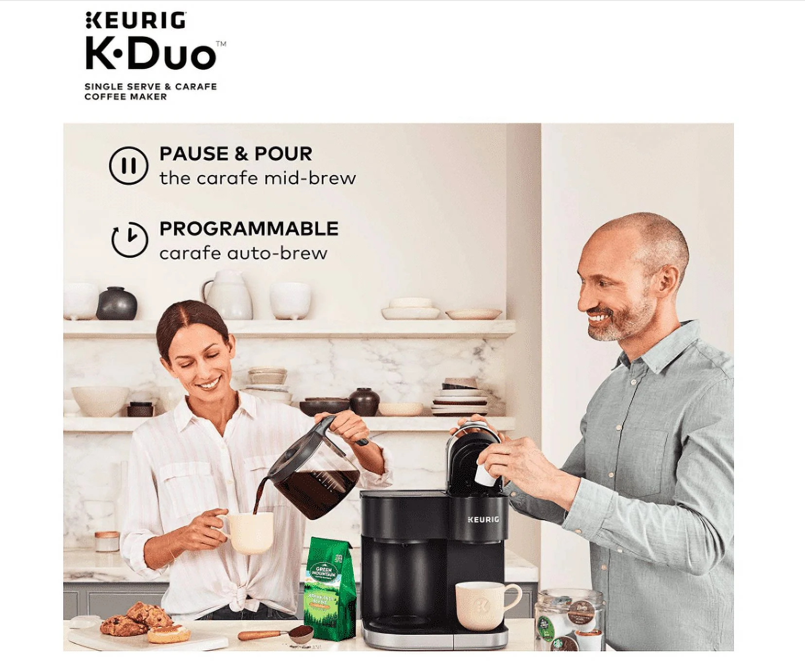 Keurig K-Duo Coffee Maker, Single Serve and 12-Cup Carafe Drip Coffee Brewer, Compatible with K-Cup Pods and Ground Coffee, Black