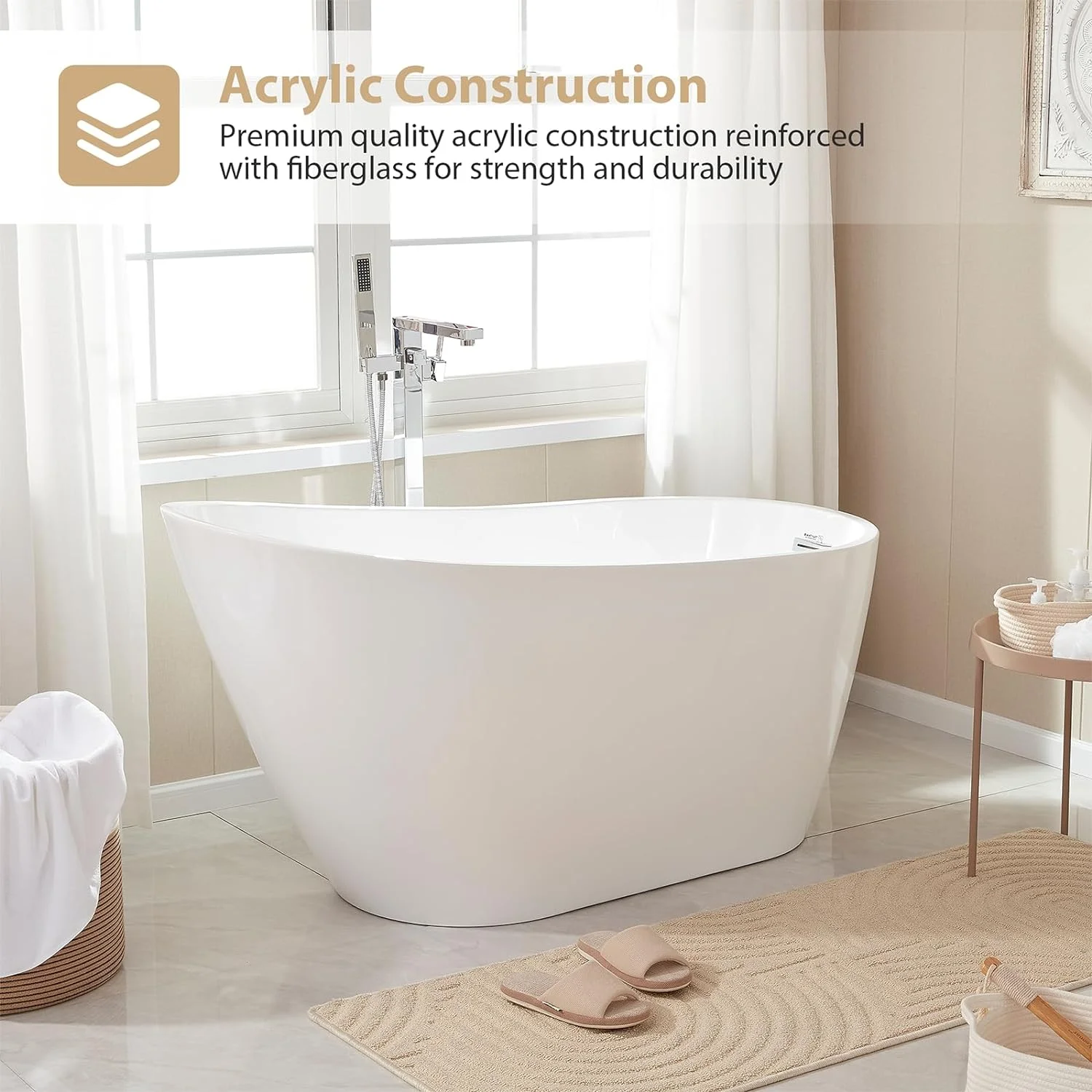 Vanity Art 55'' x 28'' Freestanding Bathtub Acrylic Soaking
