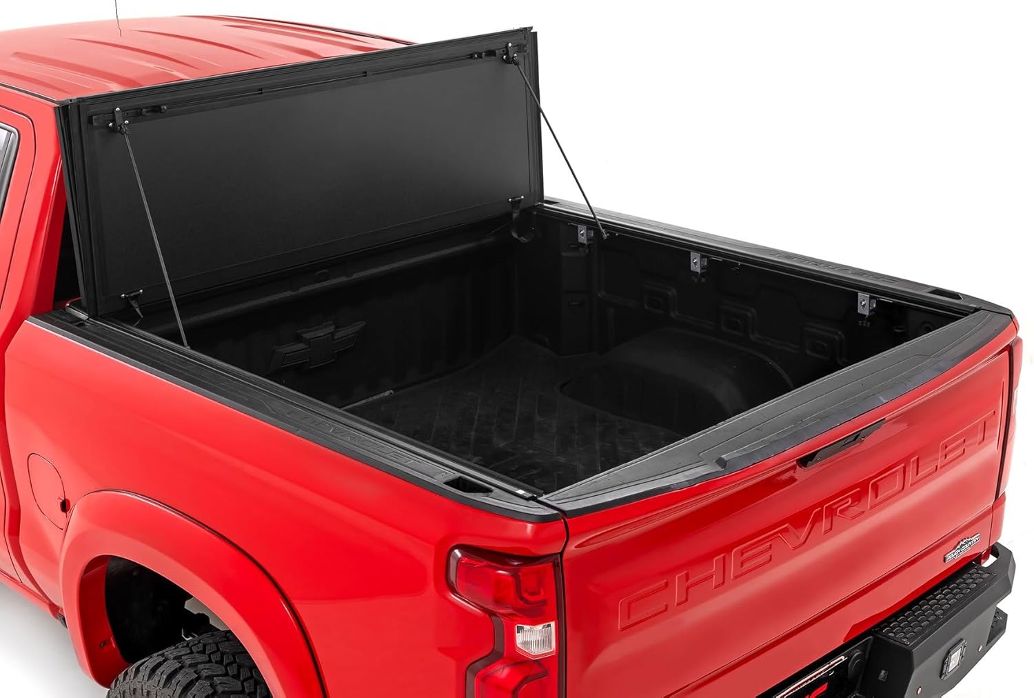 Rough Country Hard Tri Fold Truck Bed Cover, Truck Tonneau Covers for Chevy Silverado 1500/GMC Sierra 1500 (2019-2024) - 5'10 (69.3-69.9") Truck Bed Cover, Tonneau Cover Fits Multipro & Flex Tailgates
