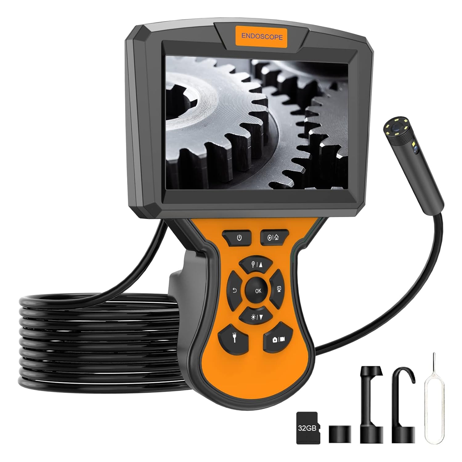Borescope Inspection Camera,ShaoYR 5 inch Dual Lens Industrial Endoscope,1080P Sewer Camera with 7 LED Lights,IP67 Waterproof,16.5ft Semi-Rigid Cable,3000mAh Battery and 32G Card