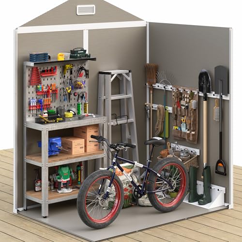 UDPATIO Outdoor Resin Storage Shed 6x4.5 FT, Plastic Garden Shed for Bike, Garbage Can, Tool, Outside Sheds with Lockable Door for Backyard, Patio, Lawn, Grey & White