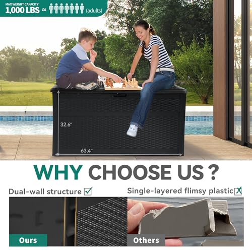 YITAHOME XXL 230 Gallon Large Deck Box, Double-Wall Resin Rattan Outdoor Storage Box with Flexible Divider for Patio Cushions Pool Float Garden Tools, 1000lbs Load Capacity Lockable Waterproof (Gray)