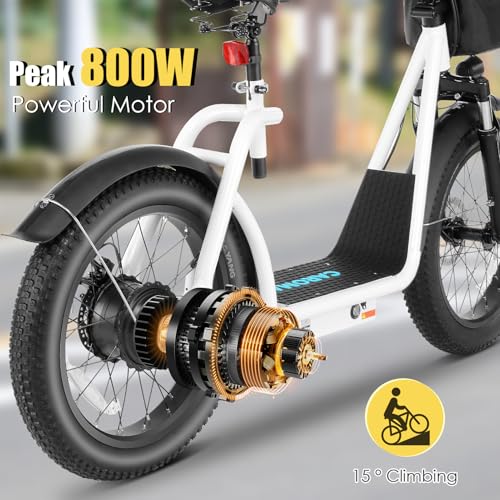 Caroma Peak 800w Electric Scooter Adults 20"X3" Fat Tire, 20 MPH Top Speed & 30 Miles Range, Off-Road E Scooter w/Adjustable Seat & Detachable Basket, Foldable Ebike w/Shock Absorption for Commuting