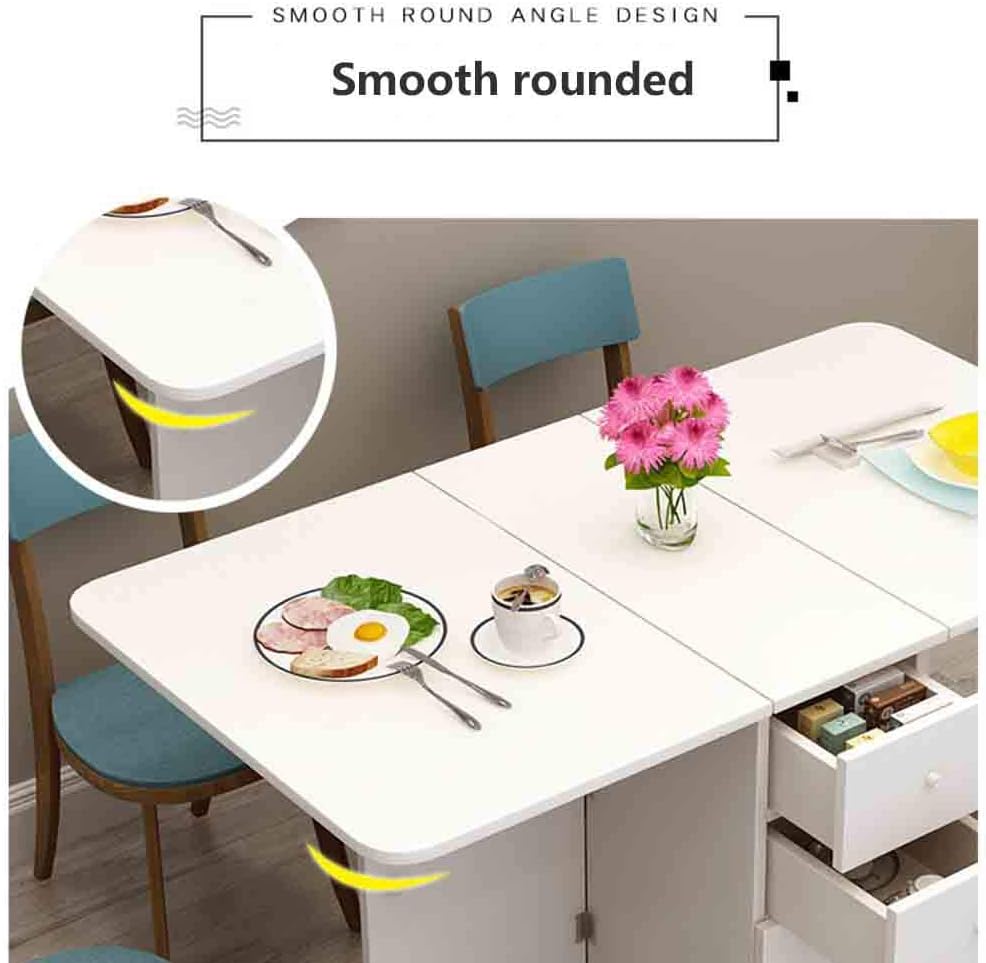 MaGiLL Drop Leaf Kitchen Table with Round Edge,Movable Folding Dining Table,Multifunctional Extendable Dining Table,Storage with Drawer,for Dining Room (A)