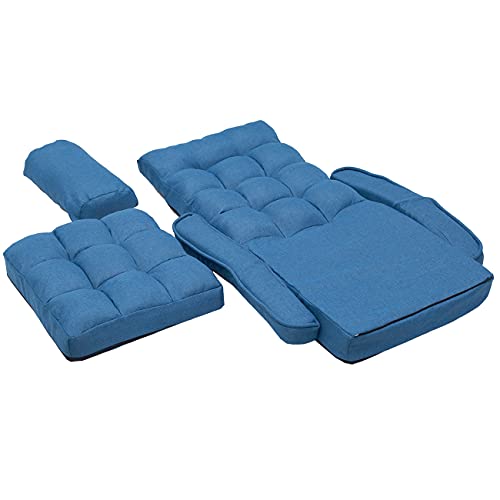 6-Position Adjustable Chaise Lounge Sofa, Folding Lazy Floor Chair Sofa Lounger Bed with Armrests and a Pillow Padded for Living Room (Blue)