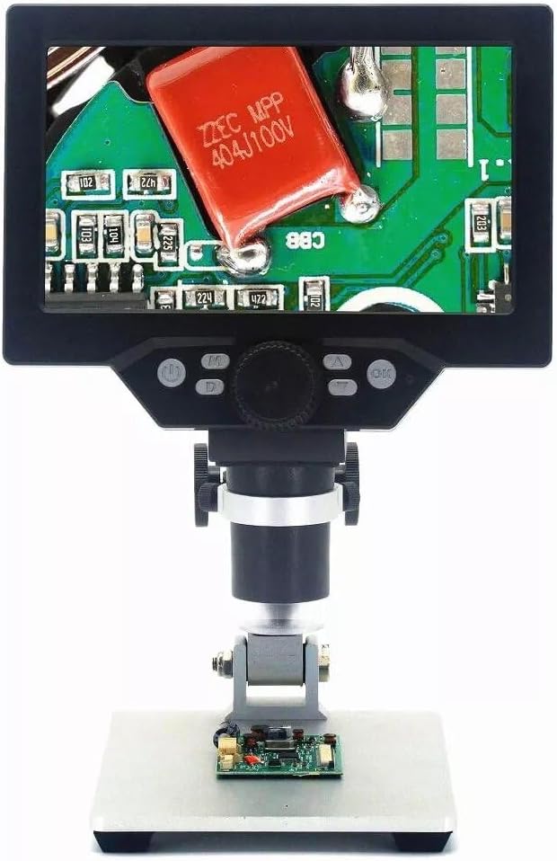 G1200 Digital Microscope 12MP 7 Inch Large Color Screen Large Base LCD Display 1-1200X Continuous Amplification Magnifier with Aluminum Alloy Stand Power Supply Version