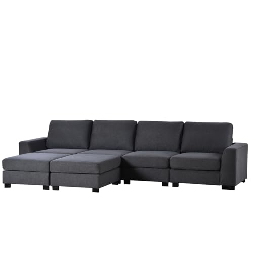 TRIPLE TREE Large U-Shaped Sectional Sofa Couch Sets with Removable Ottomans for Living Room, 131" Polyester Upholstered Couch, Modern 6 Seater Sofa Couches for Apartment Office, Gray