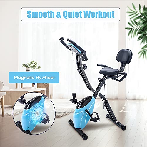 Merax Workout Bike For Home - 2 In 1 Recumbent Exercise Bike and Upright Indoor Cycling Bike Positions, 16 Level Magnetic Resistance Exercise Bike, Foldable Stationary Bike Machine, Fitness Bike