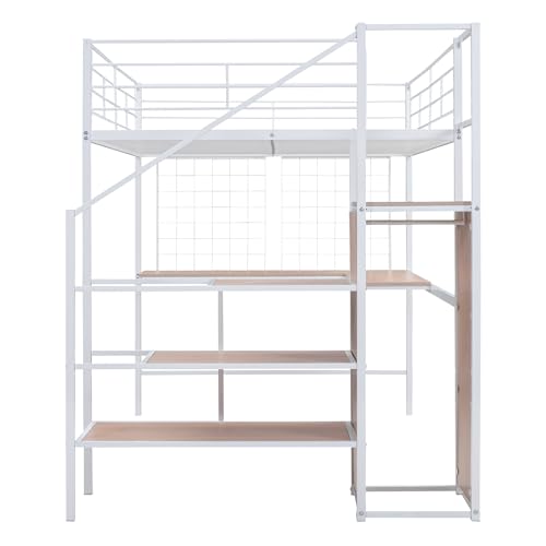 Bellemave Full Size Loft Bed with Desk and Storage Stairs, Full Loft Bed with Storage Stairs/Ladder, Loft Bed Full Size for Adults, Kids, Teens Metal, Black