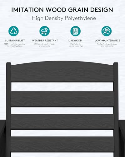 SERWALL 5 Pieces Adirondack Bar Chairs Set, HDPE Adirondack Barstools Chairs with Bar Pub Table, Outdoor Patio Bar Furniture Set for Bistro, Balcony, Poolside, Garden, Black