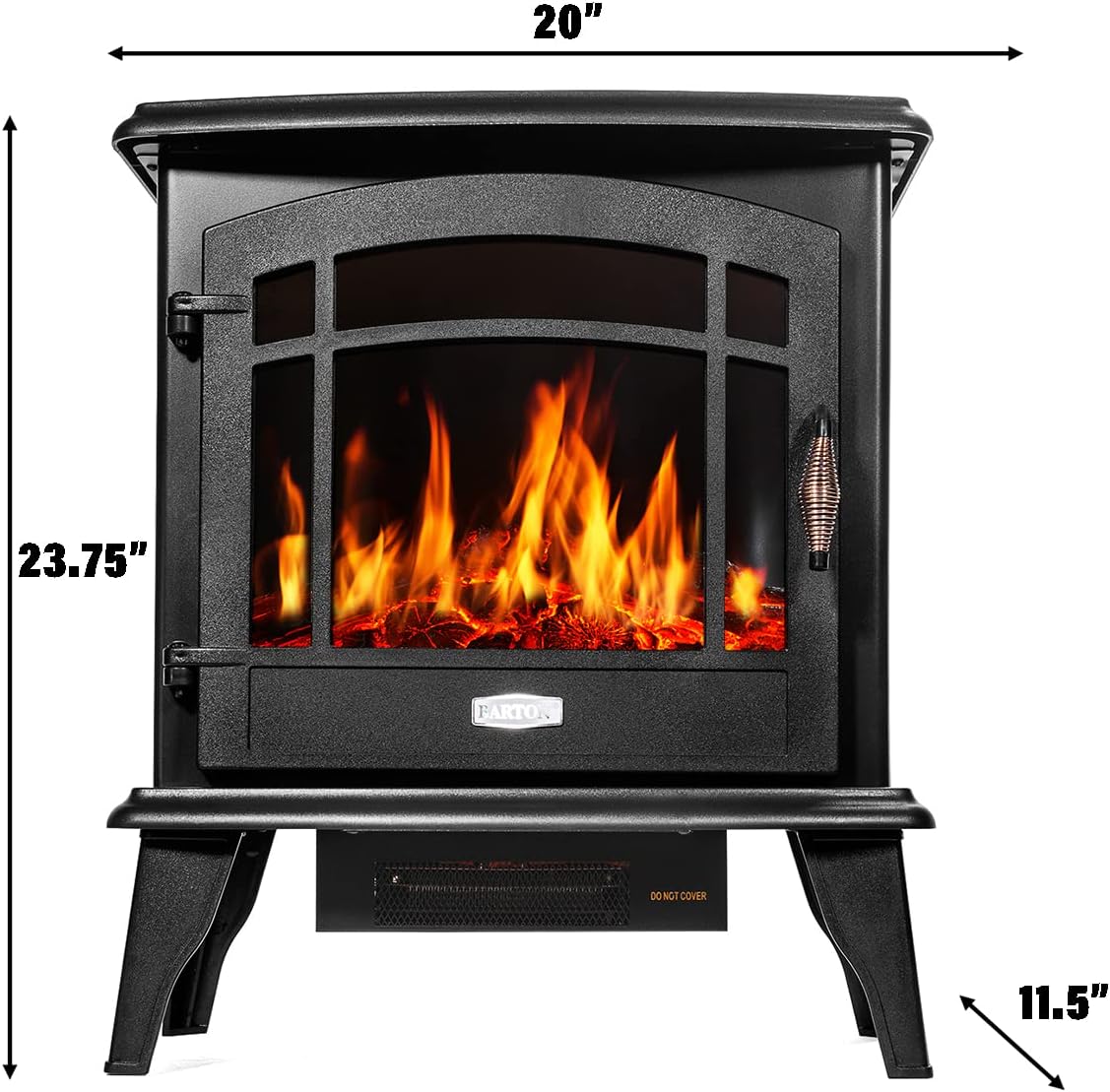 Barton 1500W Standing Vintage Electric Fireplace Stove Heater Infrared Quartz Freestanding 3D Flame Log Stove Firebox, Black