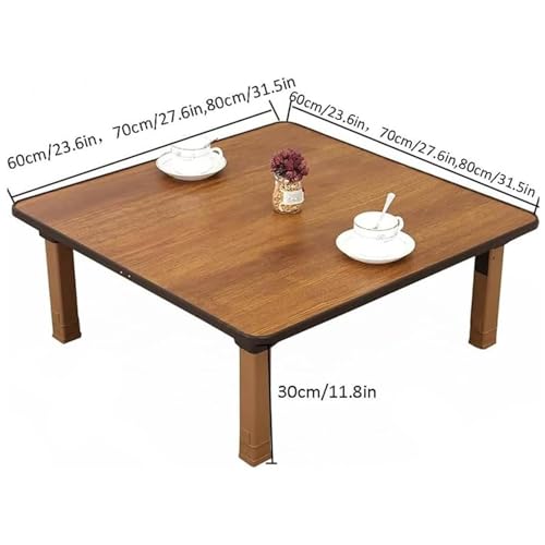 N/A Japanese-Style Square Folding Tea Coffee Table, Adjustable Low Table for Sitting on The Floor, for Tatami Sitting on The Floor Bedroom,70 * 70cm