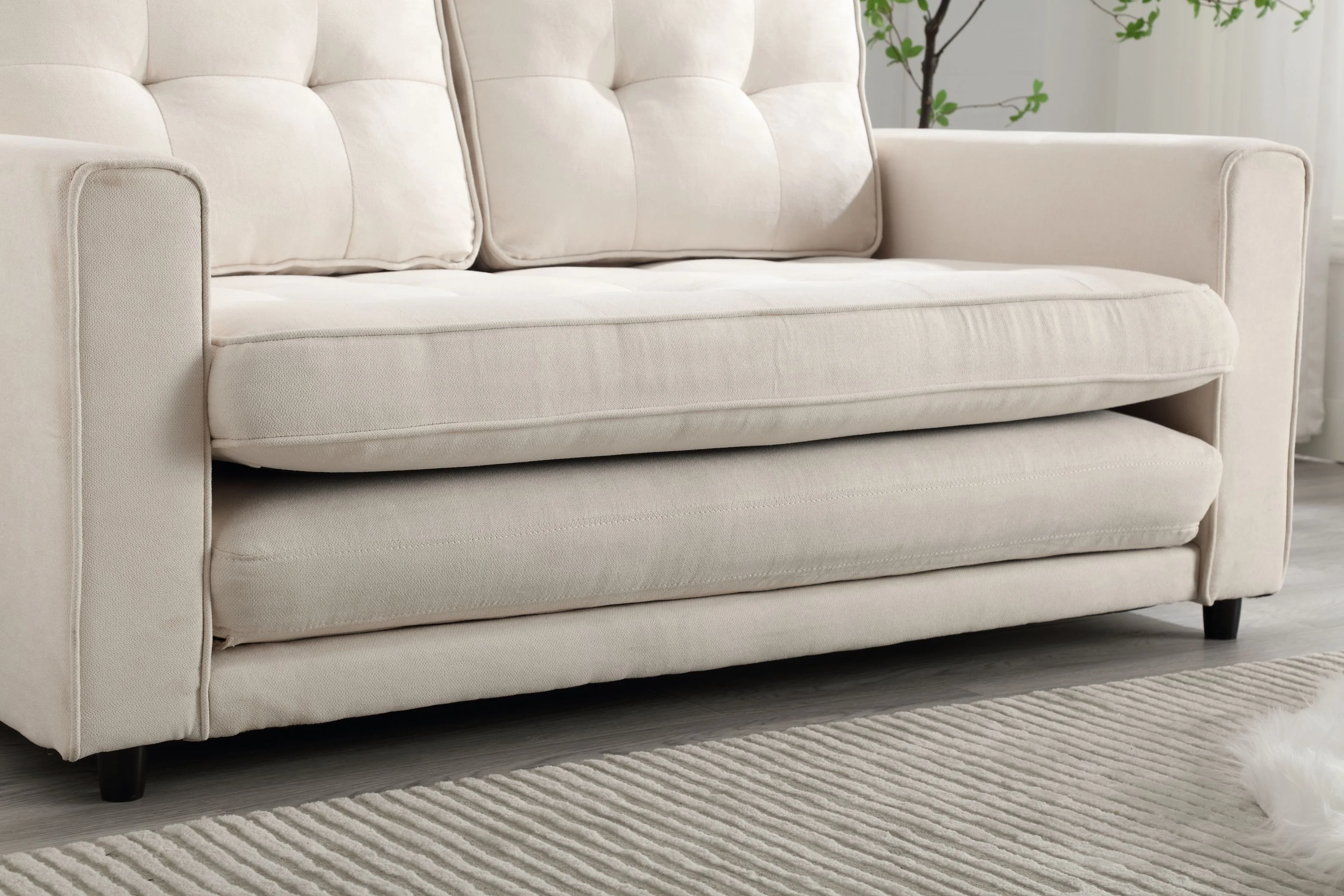 Convertible 3 Fold Sofa Loveseat Bed Sleeper for Living Room Space Saving Couch Velvet Linen Fabric - Comfortable & Innovative