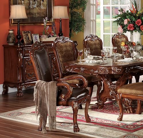 Kitchen Furniture Set 9pc Formal Dining Table Set Include 1 Dining Table, 6 Side Chairs and 2 Arm Chairs, 8-Person Solid Wood Extendable Dining Set (Cherry B)