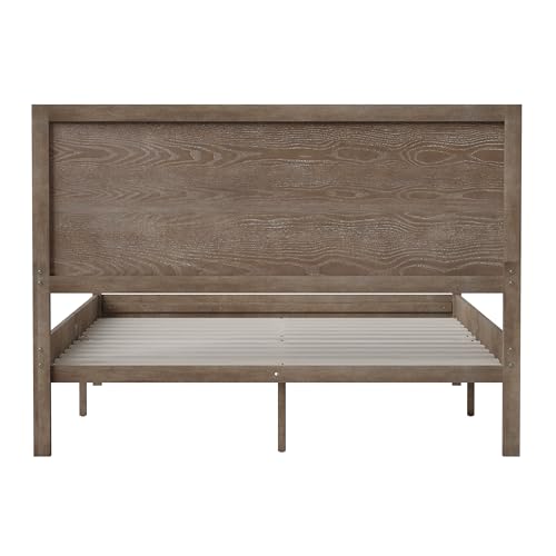 BizChair Solid Wood Platform Bed with Wooden Slats and Headboard, No Box Spring Needed, King Size, Dark Brown