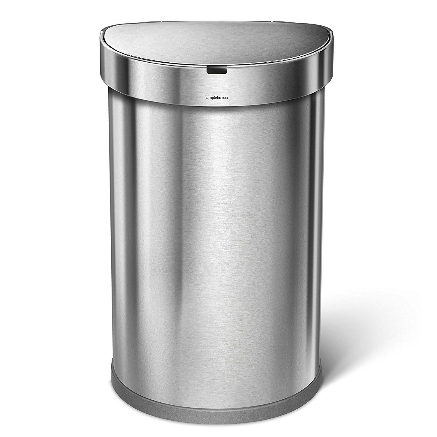 simplehuman 45 LITER Semi-Round Automatic Sensor Trash Can, Brushed Stainless Steel
