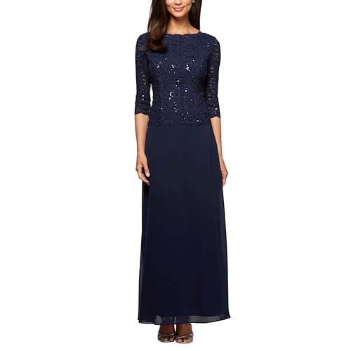 Alex Evenings Women's 3/4 Sleeve Stretch Lace Bodice One Piece Mother of The Bride Dress (Petite and Regular Sizes)