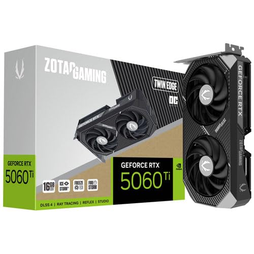 ZOTAC Gaming GeForce RTX 5060 Ti 16GB AMP DLSS 4 16GB GDDR7 128-bit 28 Gbps PCIE 5.0 Gaming Graphics Card, IceStorm 2.0 Cooling, White LED Lighting, ZT-B50620F-10M