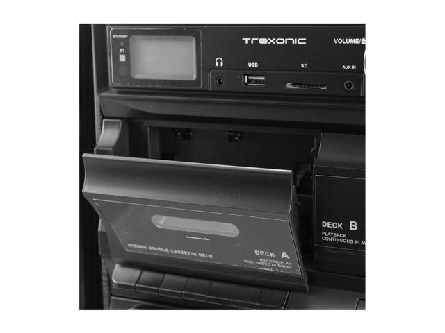 Trexonic 3-Speed Turntable with CD Player, CD Recorder, Cassette Player, Wired Shelf Speakers, FM Radio u0026 CD-USB-SD Recordin