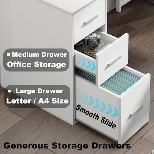 LVB Reversible Gray L Shaped Corner Desk, Farmhouse Wood Computer Desk with File Drawers Cabinets, Large Work Study Executive Home Office Desk with Storage Shelves for Bedroom, Light Grey Oak, 59 Inch