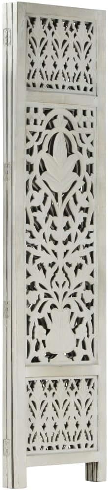 [Hand-Carved Room Divider] - Elegant 3-Panel Gray Wood Screen for Stylish Home Separation - Solid Wood Partition with Exquisite Craftsmanship-Gray (Grey)