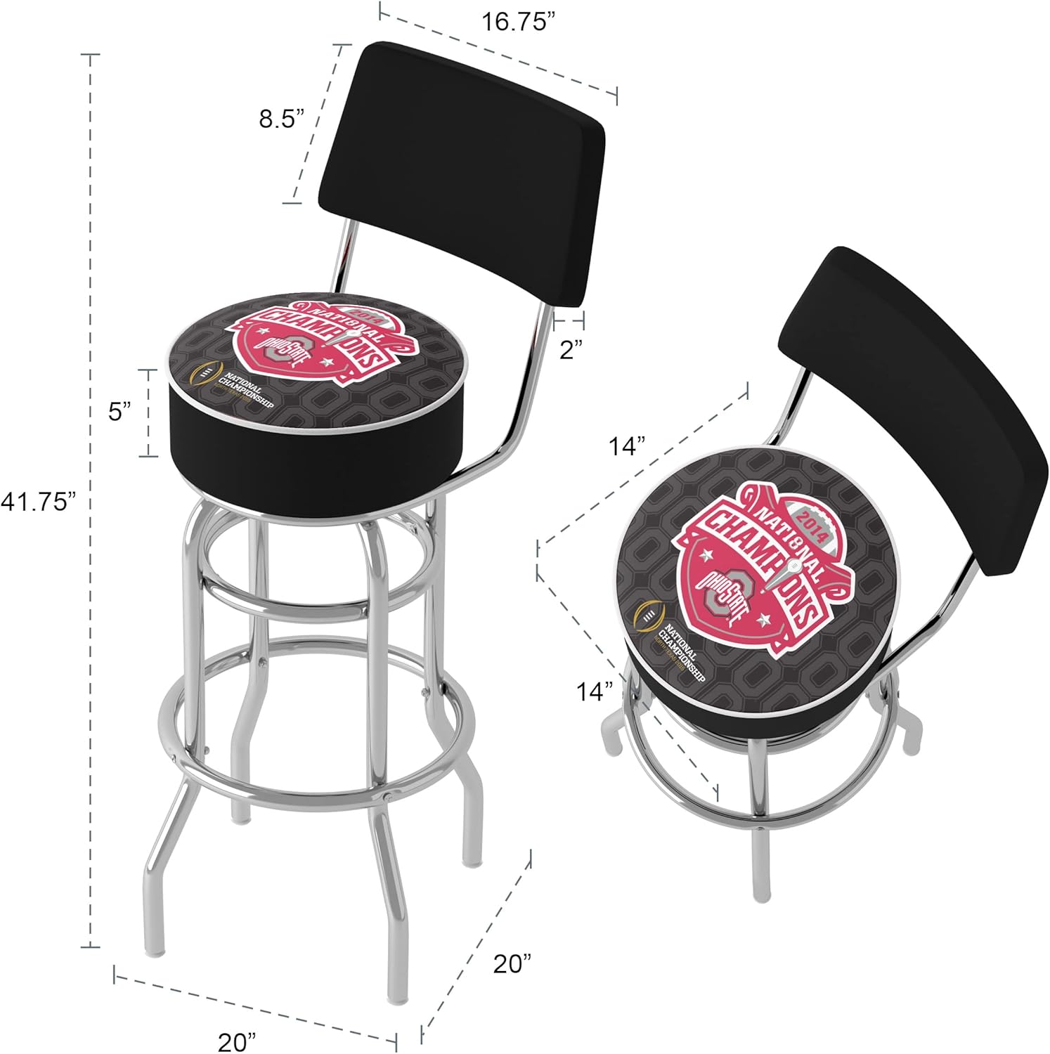 Bar Stool - Ohio State University National Champions Black Stool with Foam Padded Seat and Back - Swivel Chair for Game Room, Garage, or Home Bar by Trademark Gameroom