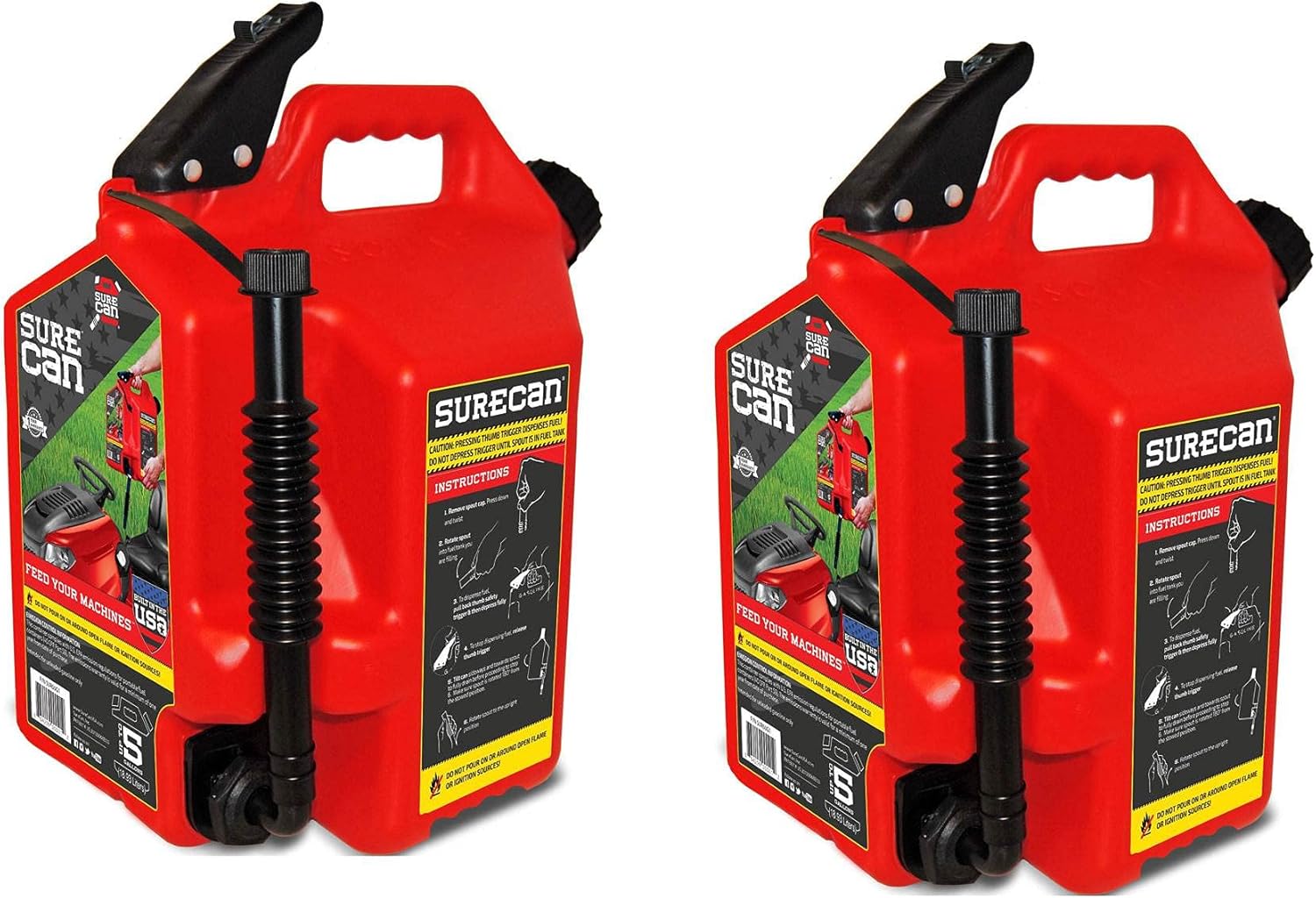 SureCan Self Venting Easy Pour 5 Gallon Flow Control Gas Container (2 Pack)