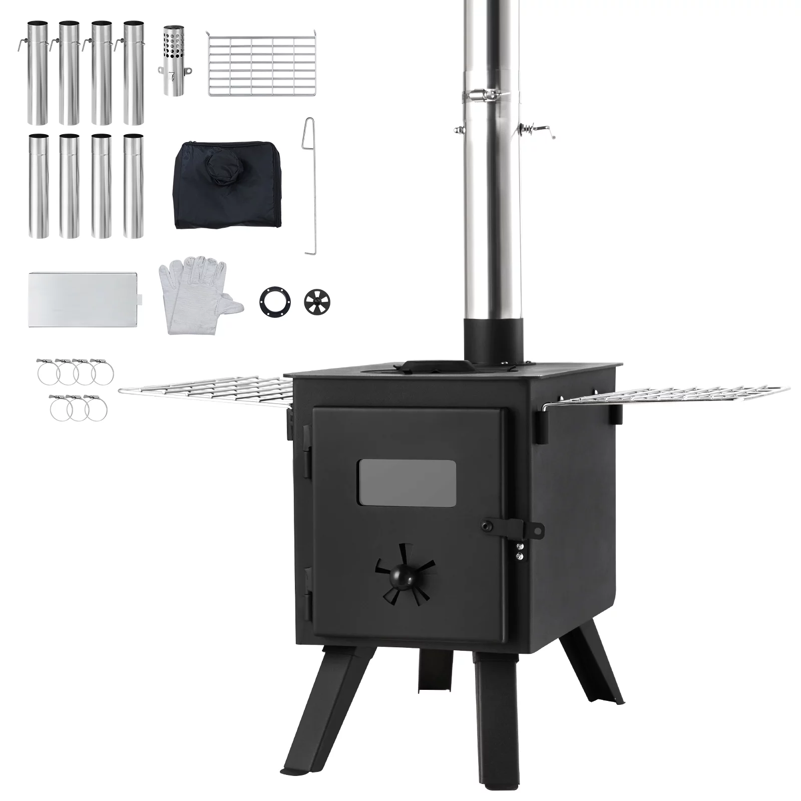 BENTISM Portable Wood Stove Camping Hot Tent BBQ Stove 86 in for Outdoor w/ Pipes