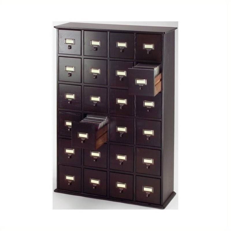 Pemberly Row 40x22 24-Drawer CD Media Storage Cabinet in Espresso