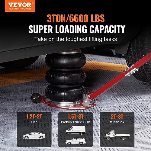 VEVOR Air Jack, 3 Ton/6600 lbs Airbag Jack, Triple Bag Air Jack with Six Steel Pipes, Lift up to 17.7", Fast Lifting Pneumatic Jack, with Adjustable Long Handles for Cars, Garages, Repair