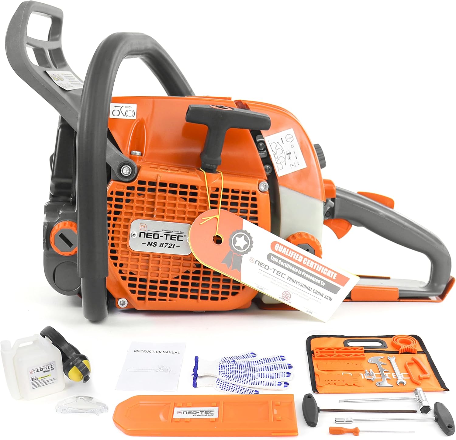 NEO-TEC NS872I 72cc Gas Chainsaw High-End Version, with NGK Spark Plug, Italian Ignition Coil, 24 Inch Chainsaw, 24" Chainsaw, Fit for 25 Inch, 28 Inch Bar, Gas Powered Chainsaw, Gasoline Chainsaw