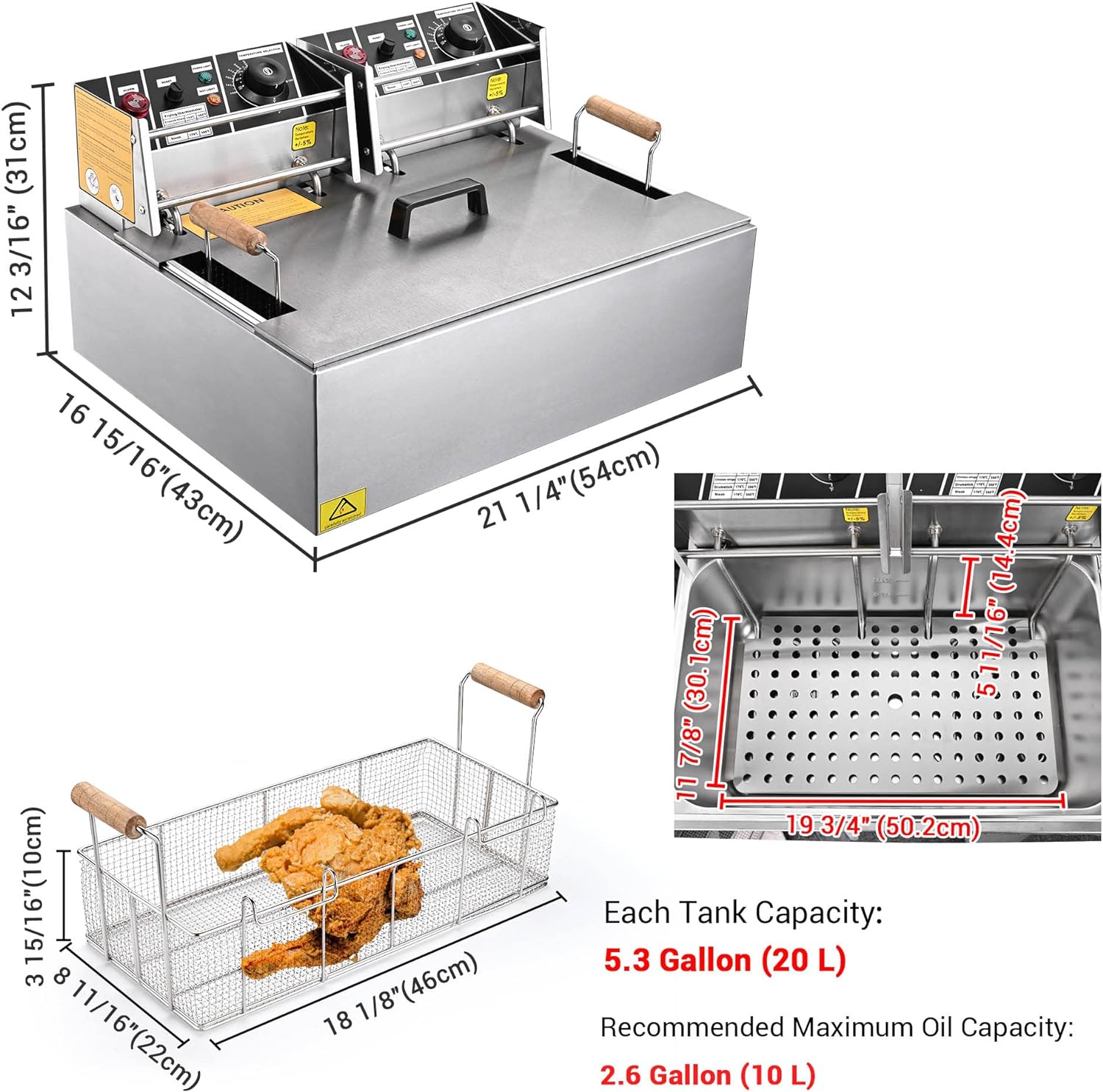 20L Deep Fryer 5000W Electric Coutertop Stailess Steel Sigle Large Tak With Basket For Use