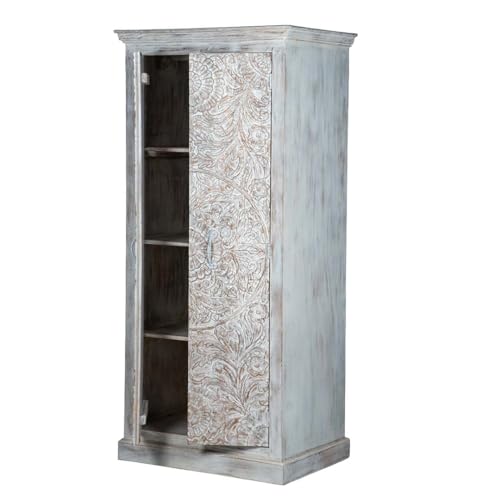 Shabby Chic White Carved Wardrobe - Solid Wood, 35.2" W x 23.4" D x 74.6" H Inches,Solid Wood Wardrobe,White Armoire