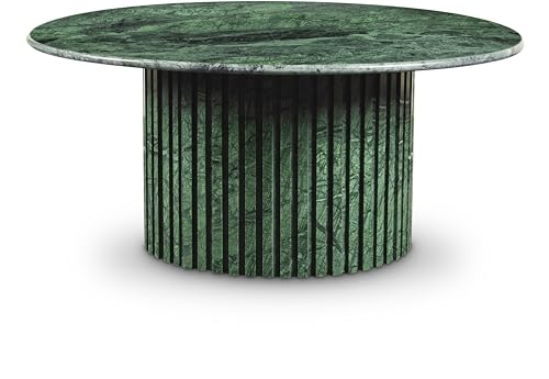 Meridian Furniture Genoa Collection Art Deco Coffee Table with Handcrafted Marble, 36" W x 36" D x 16" H, Green