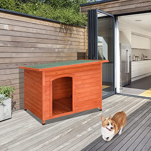 Dog House,Wooden Dog Kennel,45in Outdoor Wood Dog House,Weatherproof Dog House for Outdoor Indoor,No Tools Required for Assembly,Dog House Ideal for Small Dog Breeds(Natural Wood)