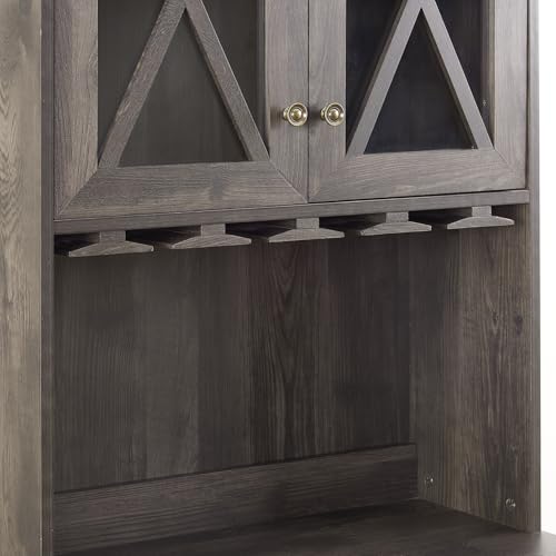 Sideboards Buffets Coffee Bar Cabinet Kitchen Pantry Cupboard Storage Serving Cabinet with Microwave Stand, Home Source Bar Cabinet and Hollow out Barn Design Wood Cabinet, Grey