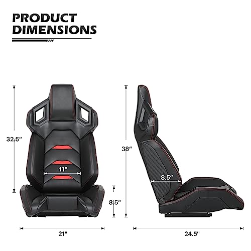 MoNiBloom Universal PVC Bucket Style Reclinable Sport PU Leather Simulator Racing Seat with Adjustable Lock Slide Red