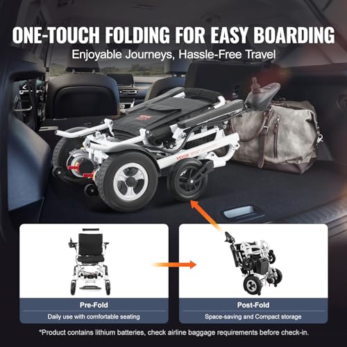 VEVOR Electric Wheelchair for Adults Seniors, 300 lbs Weight Capacity, 17.7 in Width Lightweight Foldable Motorized Power Wheelchairs, 20Ah battery All Terrain Aluminum Alloy Chair