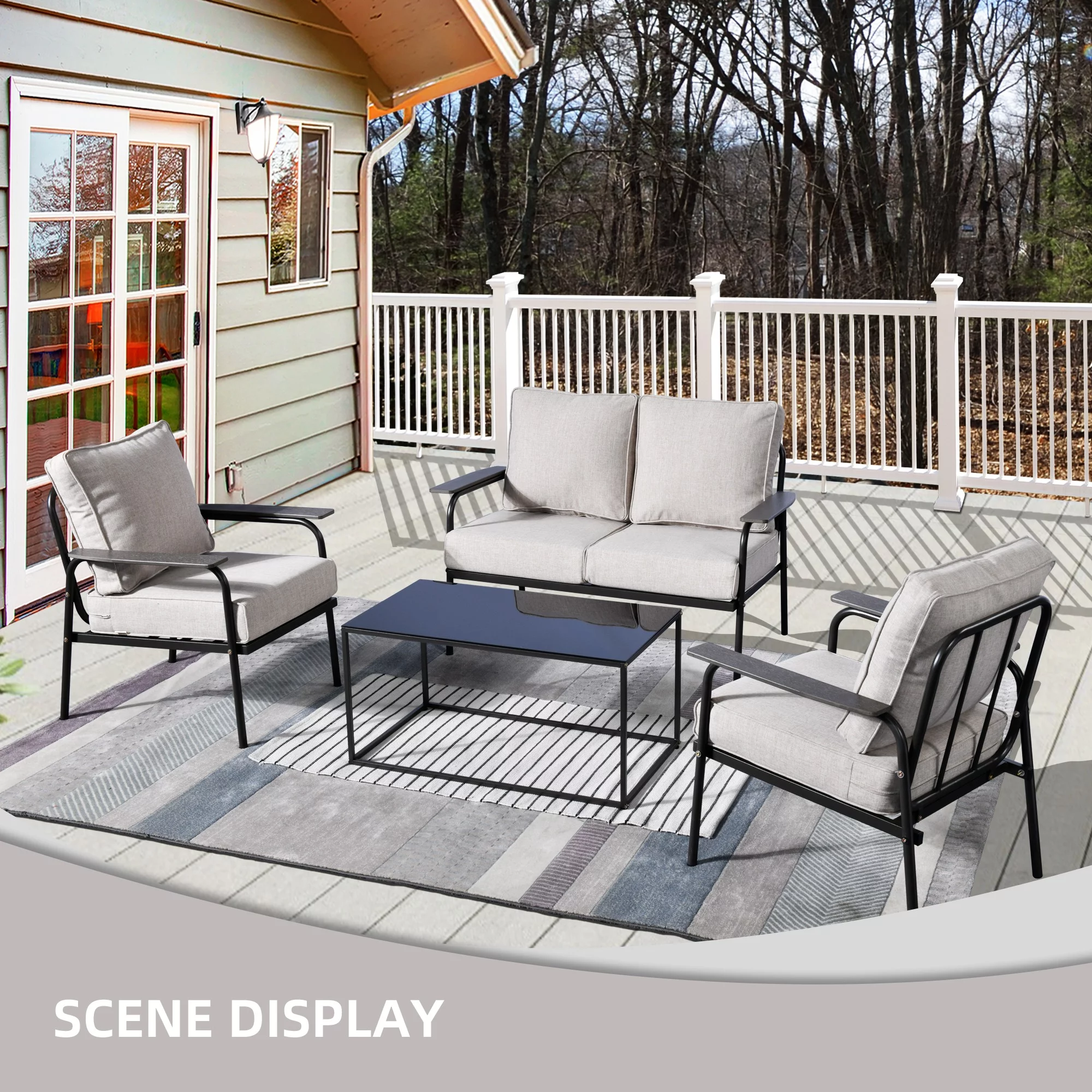 Ovios 4 Pieces Outdoor Patio Furniture Wicker Conversation Set Outdoor Sectional Sofa Couch with Coffee Table
