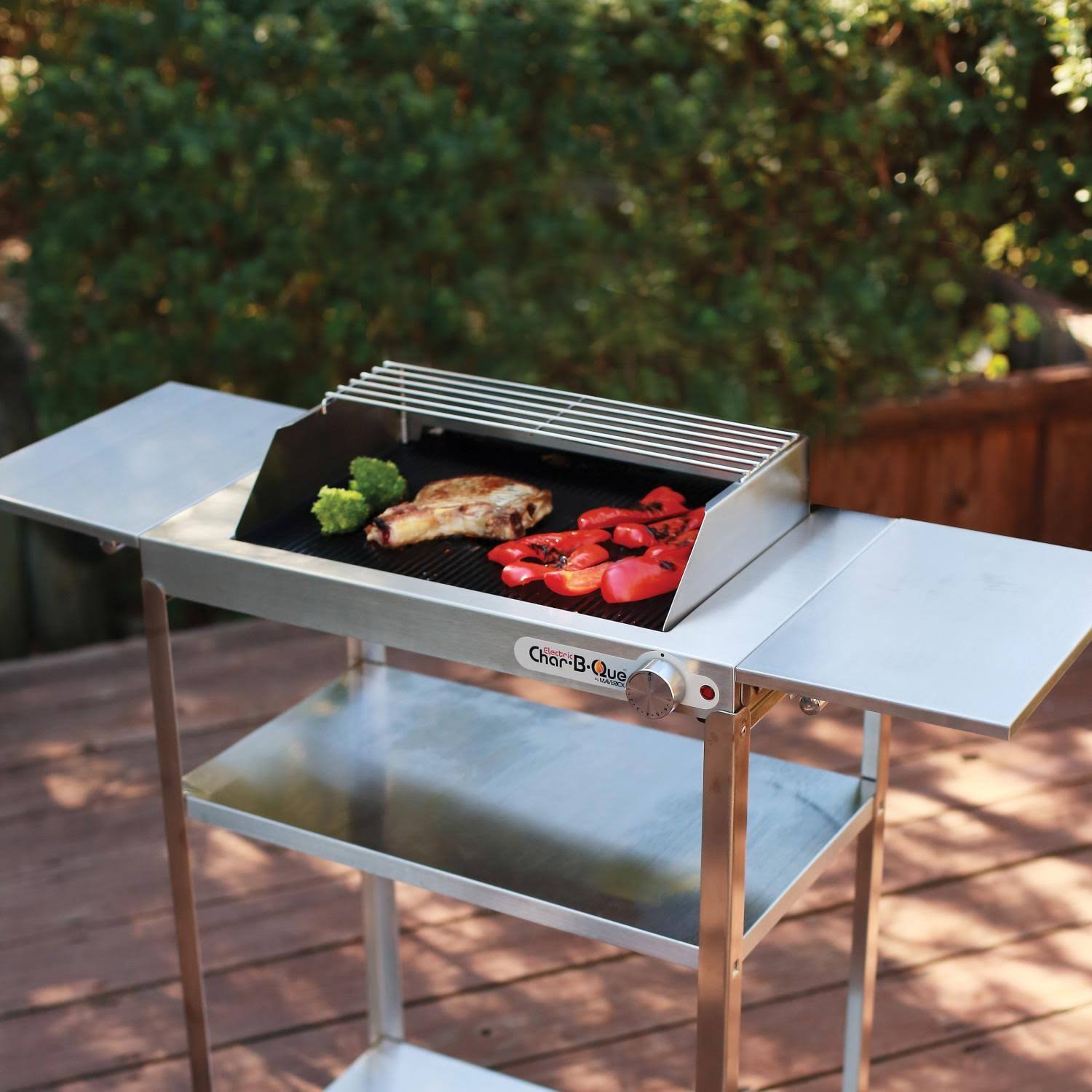Maverick EA-150 Stainless Steel Rollabout Cart with Side Shelves for Char B Que Electric Grill