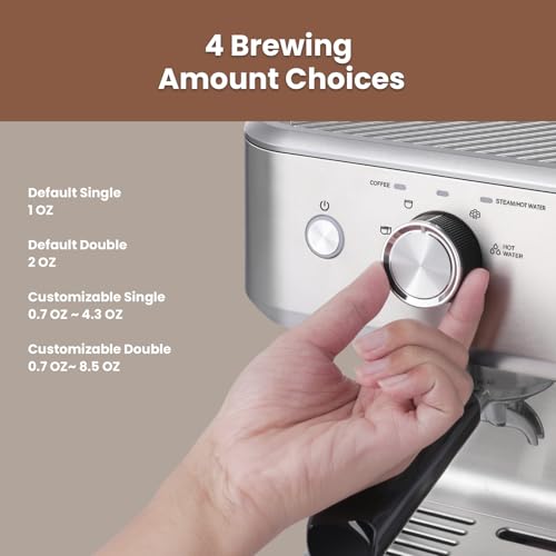 Gevi EzBru 1000 Commercial Espresso Machine, Barista Espresso Maker with Adjustable Temperature and Shot Volume, 2.2L Large Tank, Stainless Steel Cappuccino Latte Machine with Milk Frother Steam Wand
