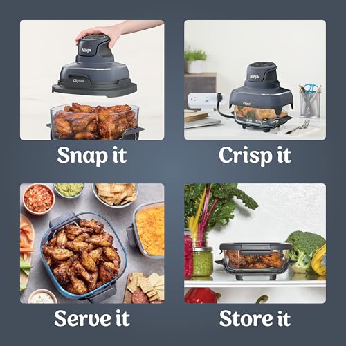 Ninja Crispi Air Fryer, Microwave, Freezer & Dishwasher Safe, Non Toxic Glass Portable Cooking System, 4 QT & 6 Cup Glass Containers with Storage Lids, Easy Meals, Air Fry, Bake, Green, FN101SG