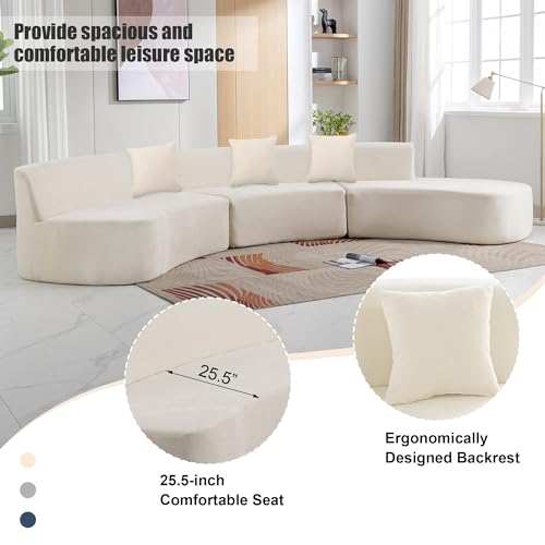 GNIXUU 136.6" Oversized Modular Sectional Sofa for Living Room, Minimalist Modern Curved Sofa Cloud Couch Sectional Upholstered Chenille Deep Seat Sofa Couch with Chaise & Pillows, 5 Seater(Grey)
