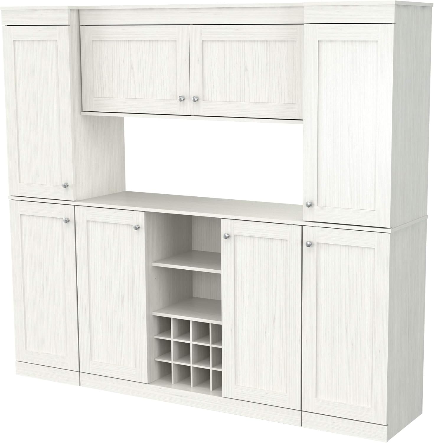 Inval Shaker Style 4-Piece Buffet Storage System with 2 Tall/Slim Cabinets, Washed Oak